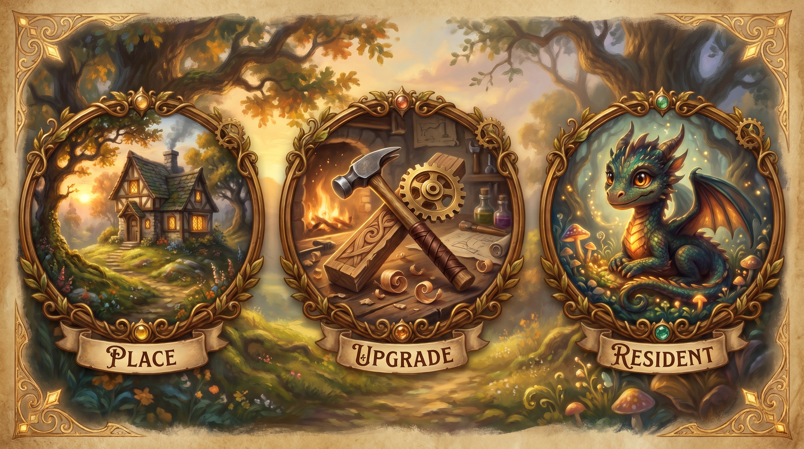 Lush painterly fantasy style emblems